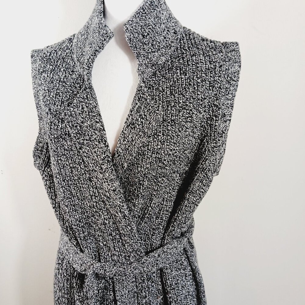 Joan Rivers, Black & White Marled Knit Sleeveles Cardigan Sweater Duster, Sz LRG - Picture 8 of 15